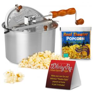 Pipoqueira de fogão Whirley Pop Wabash Valley Farms alumínio 5,7L cabo de madeira prata