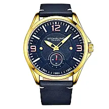 Relógio Masculino Stuhrling Aviator Quartz 43mm Azul Mostrador Grande Estilo Aviador