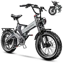 Bicicleta Elétrica Dobrável Bluebiko F6B 750W (Pico 1000W), Bateria 48V 20Ah, Freios a Disco Duplos, 7 Velocidades, Autonomia 128 km - Cinza