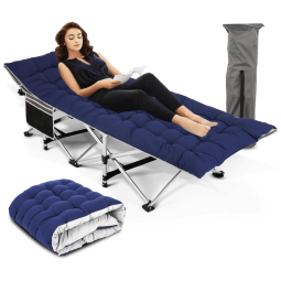 Cama Dobrável Portátil para Acampamento com Camada Dupla, Acolchoado e Bolsa de Transporte, Suporta 408 kg, Nictemaw, Azul