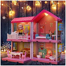 Casa de Bonecas com 11 Quartos e Cômodos Customizáveis para Crianças de 6 Anos ou Mais, Elf Lab, Rosa