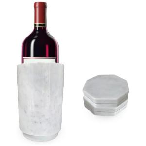 Cooler Portátil para Garrafa de Vinho com Porta Taças, Mármore
