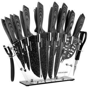 Conjunto de Facas em Aço Inoxidável com Bloco de Bancada, Peças, DOCKORIO knife set 19 601 Grey, Cinza