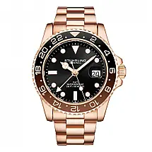 Relógio Stuhrling Meridian 42 mm com Mostrador Preto e Pulseira de Aço Inoxidável Rosé
