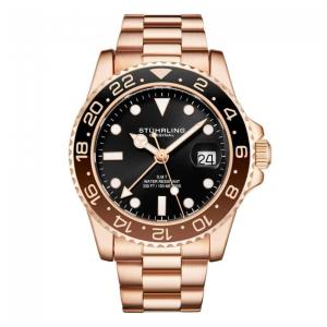 Relógio Stuhrling Meridian 42 mm com Mostrador Preto e Pulseira de Aço Inoxidável Rosé