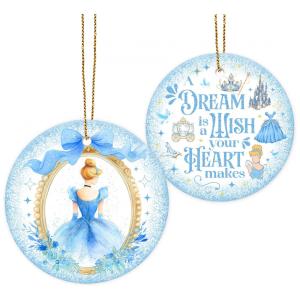 Ornamento de Aniversário Princesa de Cerâmica 34HD 2025 Castelo Azul Fantasia para Meninas, Presente Pendurado em Árvore Cinderela
