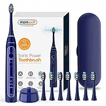Escova Dental Elétrica Mornwell T25 Sem fio USB Indutiva 8 Cabeças Azul Marinho
