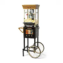 Carrinho de Pipoca Elétrico Produz até 32 Xícaras por Vez, 110V, Nostalgia, Preto e Dourado
