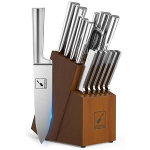 Conjunto de Facas com Bloco de zenamento, 15 Peças, IMARKU, Marrom Claro