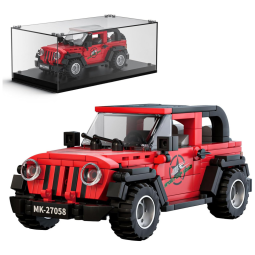 Kit de Construção Carro Jeep Wrangler Rubicon com 414 Peças e Vitrine de Acrílico para Crianças Acima de 8 Anos, Mold King, Vermelho