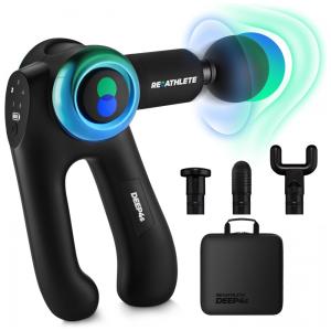 Massageador Pistola Elétrico Profissional Sem Fio 5 Acessórios e 4 Velocidades, REATHLETE RE DEEP4s, Preto