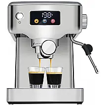 Máquina de Café Expresso 20 Bar em Aço Inoxidável com Bocal de Leite e Painel Digital, 110V 1350W, Homtone, Prata