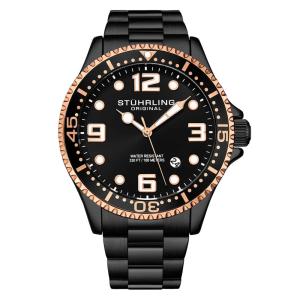 Relgio Regatta Champion 4006, 44mm, mostrador preto, pulseira de ao inoxidvel preta, fivela de implantao preta - Stuhrling