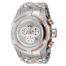 Relógio Masculino Reserve Bolt Zeus com Diamante e Mostrador em Madrepérola, Invicta 44465, Prata e Ouro Rosa