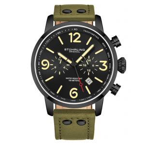 Relógio Masculino Stuhrling 3956 Caixa 4,5cm Mostrador Preto Pulseira Couro Preta Confortável