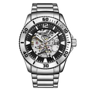 Relogio Automatico Stuhrling Essence em Aco Inox 3963 Prata com Mostrador Preto e Dourado