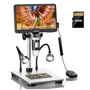 Microscópio Digital de Moedas 1200X com Tela LCD 1080P, Suporte de Metal Foco de 12 MP e 10 Luzes LED, 5V, TOMLOV