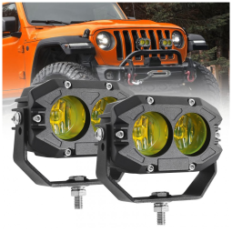 Farol de Milha LED Off Road Ãmbar com 9600 Lúmens e Luz Branca IP68 12V 24V, 80W, 2Un, BraveWAY 915Z US