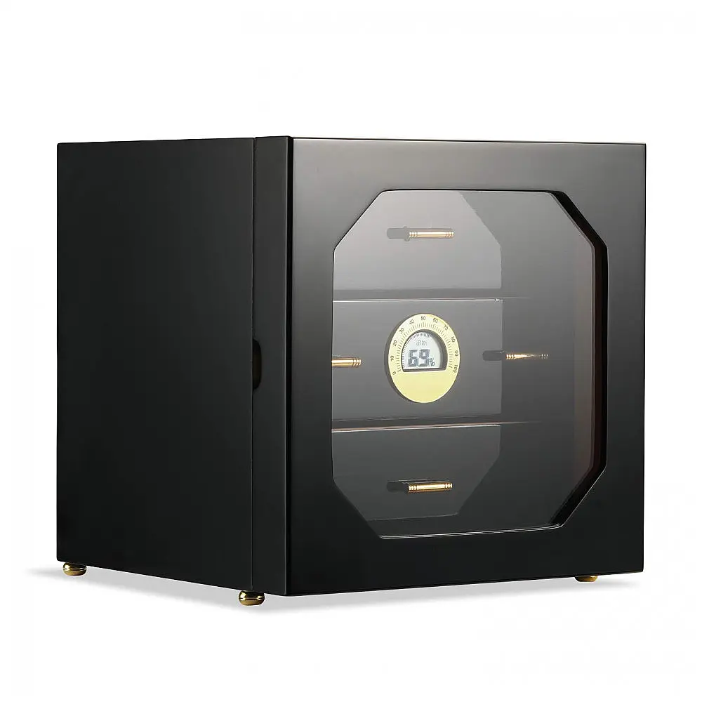 Humidor para Charutos Woodronic Preto Piano 100 Charutos com Higrômetro Digital e Cedro Espanhol
