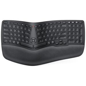 Teclado Ergonômico Dividido Sem Fio Recarregável Reduz a Tensão das Mãos com Descanso de Pulso, HOLKONBE, Preto