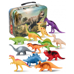 Kit 12 Dinossauros Realistas de 17 cm com Caixa de Armazenamento para Crianças Acima de 3 Anos, PLAYBEA