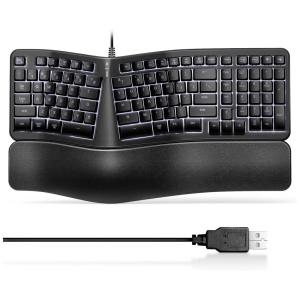 TANSEN Teclado Ergonômico Sem Fio Recarregável Reduz a Tensão das Mãos com Descanso de Pulso e Luz LED, TANNSEN, Preto