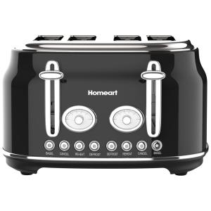 Homeart Torradeira 4 Fatias, Aço Inoxidável, 110V, 900W, Preta