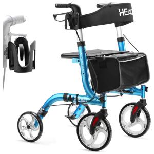 Andador Adulto Idoso com Apoio de Braço, Assento Acolchoado e Cesto, Suporta até 150 kg, HEAO, Azul