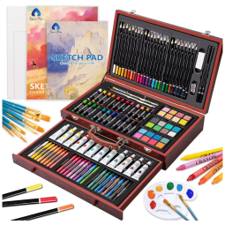 Lápis de Cor Profissional Maleta de Madeira 129pcs, VIGORFUN