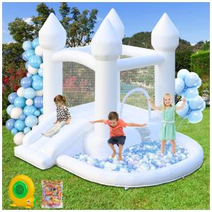 Casa de Pulos FOOING Branca, Casa de Pulos Inflável com Soprador de Ar, Castelo Pula-Pula com Piscina de Bolinhas para Festas, Casamentos