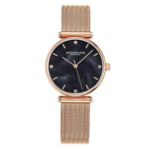 Relgio feminino Cambria 3927 de 32mm com pulseira de ao inoxidvel rosa e fivela dobrvel em camadas de ouro, mostrador preto clssico -