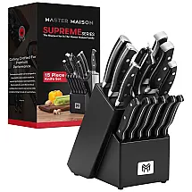 Conjunto de Facas em Aço Inoxidável com Bloco de Bancada, 15 Peças, MASTER MAISON, Preto