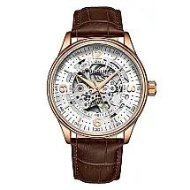Relógio Automático Stuhrling Dinamarca 42mm, Mostrador Branco e Pulseira de Couro Marrom