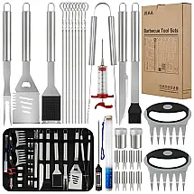 Kit Churrasco na Grelha 29 Peças de Aço Inoxidável e Termômetro com Estojo de zenamento, JEAA 29PCS, Prateado