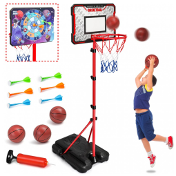 Cesta de Basquete com 3 Bolas e Altura Ajustável de 1 Metro a 1,8 Metros para Crianças de 3 a 8 Anos, Meland, Vermelha e Preta
