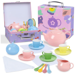 Jogo de Chá Infantil de Porcelana 22 Peças com Maleta de Transporte para Crianças Acima de 3 Anos, PRE WORLD, Colorido