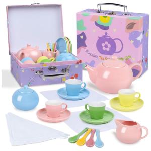 Jogo de Chá Infantil de Porcelana 22 Peças com Maleta de Transporte para Crianças Acima de 3 Anos, PRE WORLD, Colorido