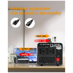 Transformador Conversor de Voltagem LVYUAN 1000W Preto Step Up/Down 110-120V/220-240V com 2 Tomadas US e 2 Universais VTUS-1000 110V