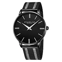 Relógio Masculino Stuhrling Preston 42mm Quartzo, Caixa Preta, Estilo Moderno e Elegante