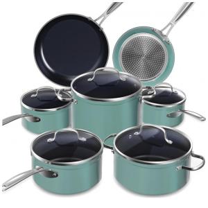 Conjunto de Panelas Antiaderente em Cerâmica 12 Peças com Infusão de Diamante, sem PTFE e PFOA, Seguro para Forno, Tampas de Vidro Temperado