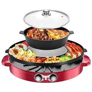 Churrasqueira Elétrica 2 em 1 2200W para 2 a 8 Pessoas, 110v, H HUKOER, Vermelho