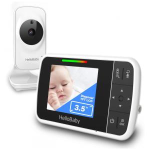 Babá Eletrônica com Monitor HD, Câmera e Áudio, Visão Noturna, Alcance de 304M, HelloBaby, Branco