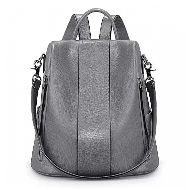 Mochila Feminina de Couro Cinza