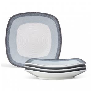 Conjunto de Pratos para Salada e Sobremesa com 4 Peças, Formato Quadrado, Material de Porcelana e Designer Moderno, Noritake G017-588D