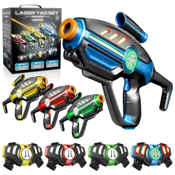Conjunto de Pistola de Brinquedo com Laser Tag, 4 Modos de Jogo, 4 Pistolas, 4 Coletes e Acessórios para Crianças e Adultos, ArmoGear