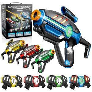 Conjunto de Pistola de Brinquedo com Laser Tag, 4 Modos de Jogo, 4 Pistolas, 4 Coletes e Acessórios para Crianças e Adultos, ArmoGear