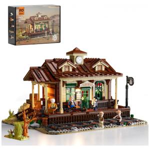 FUNWHOLE Estação de Trem Wild West - Kit de Montar com 1975 Peças, Cenário Oeste Selvagem para Adultos e Adolescentes