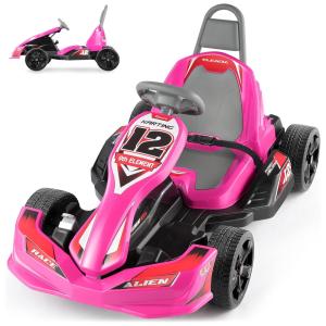 Carro Elétrico Infantil a Bateria 12V com 2 Velocidades e Assento, Idade Rec 3 a 8 Anos, ELEMARA, Rosa