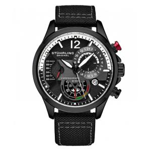 Relógio Stuhrling Aviador 45mm Mostrador Preto, Pulseira Couro Preta e Fivela Tang Preta
