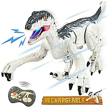 Dinossauro Velociraptor de Controle Remoto com Sons de Rugido e Olhos 3D e Balança a Cabeça para Crianças Acima de 3 Anos, CUKU, Preto